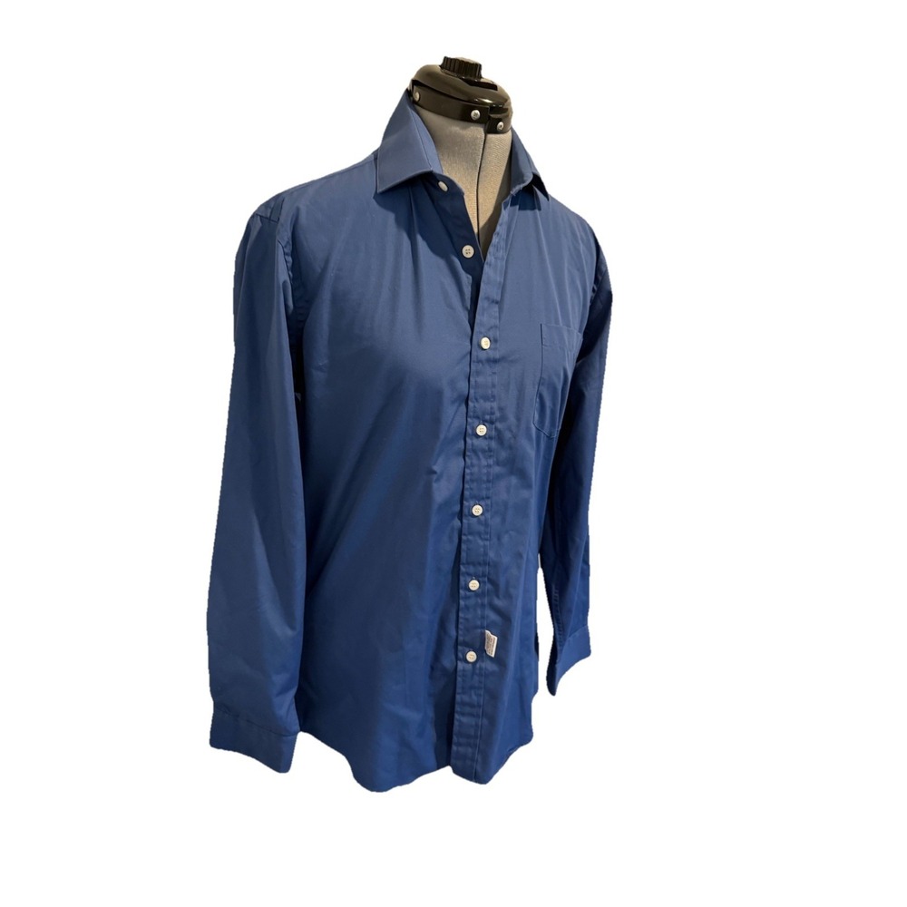 Yves Saint Laurent Men's Blue Solid Cotton Dress Shirt 15/5(32-33) Long Sleeves